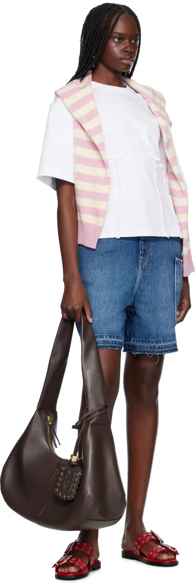 Ganni Blue Shorts With Belt Loops And One Front Patch Pocket In 567 Mid Blue Vintage