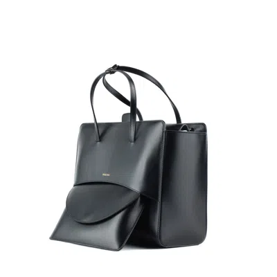 Hidesins Structured Leather Shoulder Bag Flap Design In Black