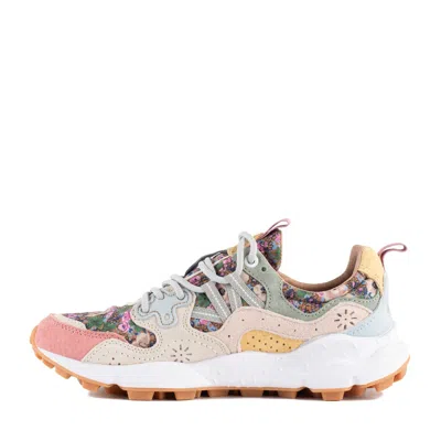 Flower Mountain Yamano 3 Sneakers In Suede And Floral-print Technical Fabric In Multicolor