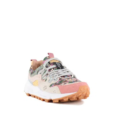 Flower Mountain Yamano 3 Sneakers In Suede And Floral-print Technical Fabric In Multicolor