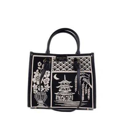 My Best Bag Firenze Large Athena Willow Shopper Bag With Black And White Print In White, Black