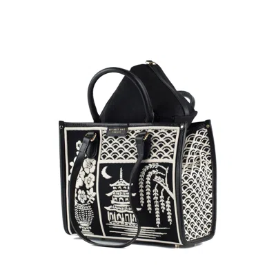 My Best Bag Firenze Large Athena Willow Shopper Bag With Black And White Print In White, Black