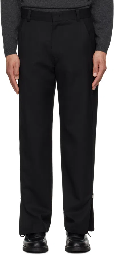 Solid Homme Black Side Zipper Wide Trousers In 701b