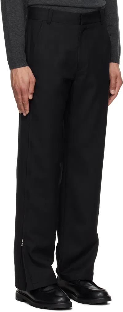 Solid Homme Black Side Zipper Wide Trousers In 701b