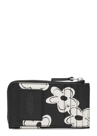Marc Jacobs The Wallet Floral-print Leather Wallet In Black And White
