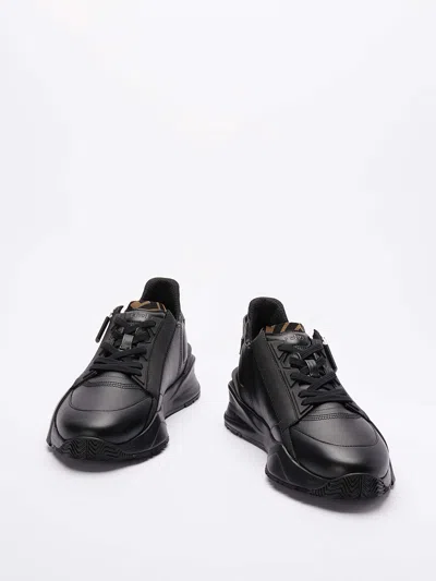 Fendi Men Leather Flow Sneakers With Ff Jacquard Fabric Inserts In Black
