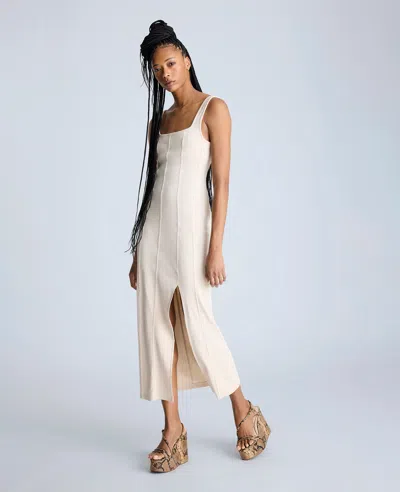 Kenneth Cole Seam Detailed Knit Midi Dress With Front Slit In Multicolor