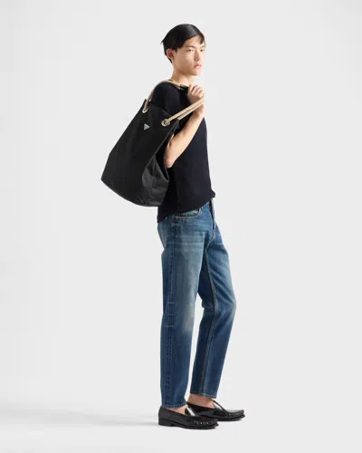 Prada Medium Mariner Re-nylon Bucket Bag In Black