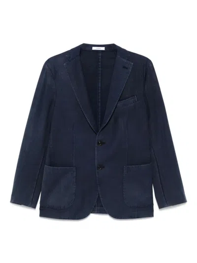 Boglioli Single-breasted Navy Wool Blazer With Front Patch Pockets In Blue