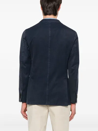 Boglioli Single-breasted Navy Wool Blazer With Front Patch Pockets In Blue