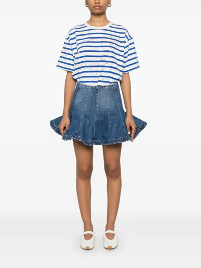 Msgm Flared High Waist Short Denim Skirt In Blue