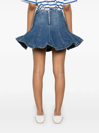 Msgm Flared High Waist Short Denim Skirt In Blue