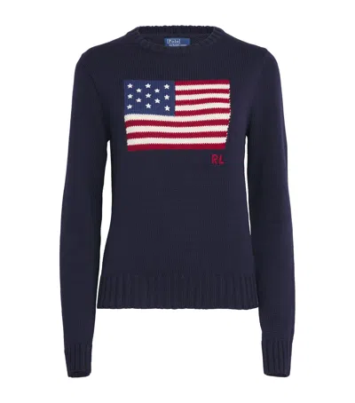 Polo Ralph Lauren Long Sleeve Crew Neck Polo Jumper In Hunter Navy Multi