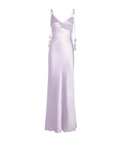 Self-portrait Satin Maxi Dress In Purple