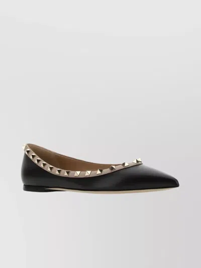 Valentino Studded Leather Pointed Ballerinas In Black