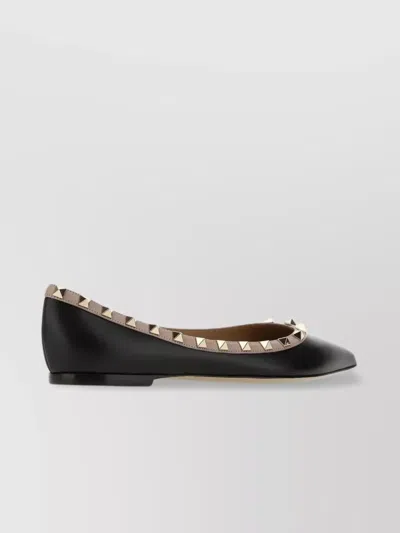 Valentino Studded Leather Pointed Ballerinas In Black