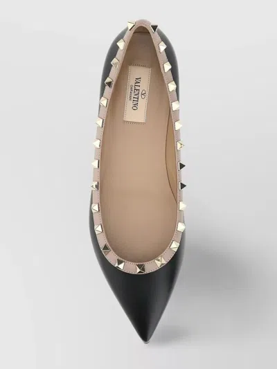Valentino Studded Leather Pointed Ballerinas In Black