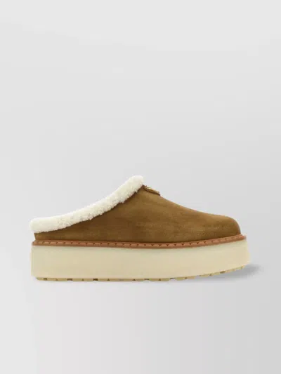 Prada Shearling Lining Suede Slippers In Neutral