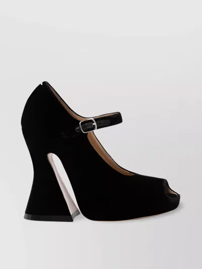 Maison Margiela 125 Peep-toe Platform Velvet Sandals In Black
