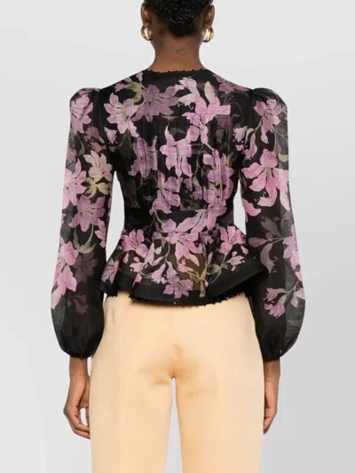 Zimmermann Dawning Beaded Linen V-neck Shirt In Black/multi