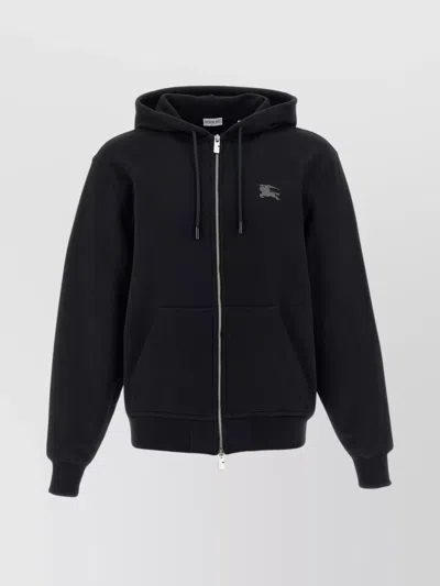 Burberry Check Trim Zip-up Drawstring Hoodie In Black