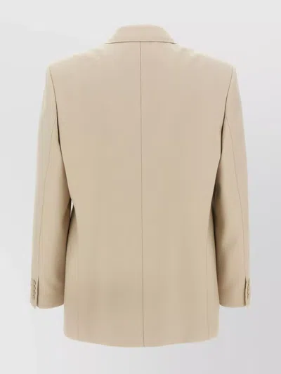 Saint Laurent Double-breasted Blazer With Buttoned Cuffs In Beige