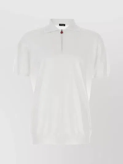 Kiton Textured Polo Shirt With Collar And Short Sleeves In White