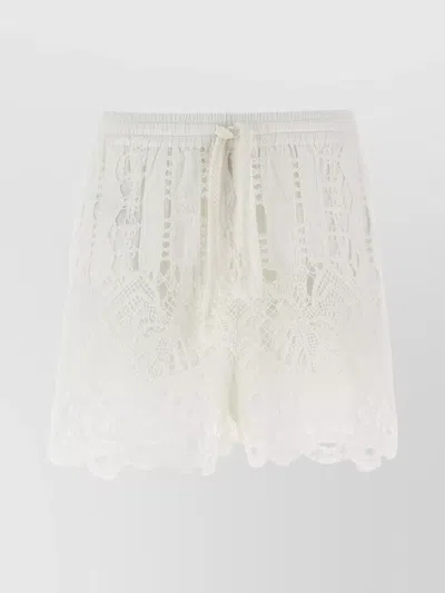 Pinko Elastic Waistband Macramé Lace Shorts