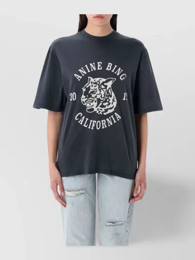 Anine Bing Avi Tee Collegiate Leopard In Grey