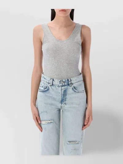 Anine Bing Ribbed Bodysuit Scoop Back In Blue