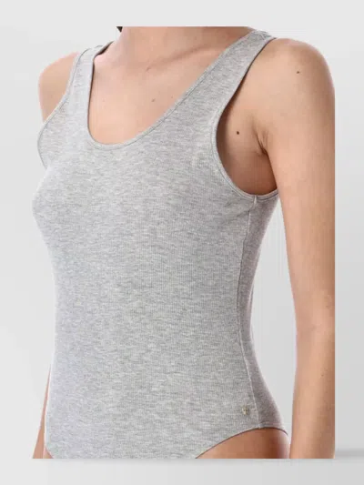 Anine Bing Ribbed Bodysuit Scoop Back In Blue