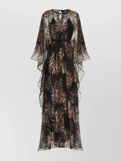 Taller Marmo Sunburst Long Sleeve Kaftan With Sequin Embellishment In Black