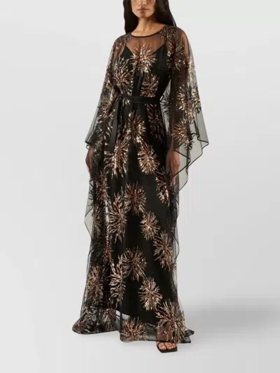Taller Marmo Sunburst Long Sleeve Kaftan With Sequin Embellishment In Black