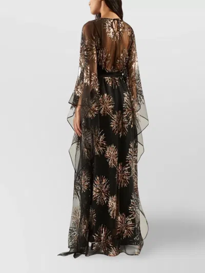 Taller Marmo Sunburst Long Sleeve Kaftan With Sequin Embellishment In Black