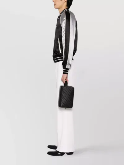 Off-white Diagonal Stripe Embossed Leather Pouch With Side Handle