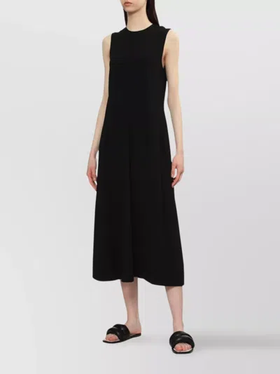 Totême Long Crew Neck Flared Hem Midi Dress In Black 001