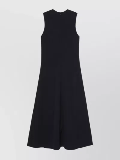 Totême Long Crew Neck Flared Hem Midi Dress In Black 001