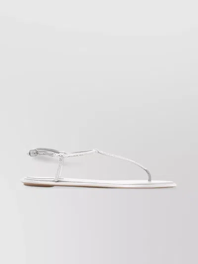 René Caovilla Strass T-strap Thong Sandals In Metallic