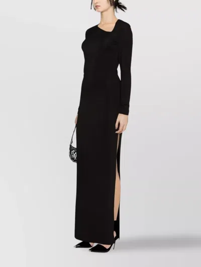 Givenchy One Shoulder Long Sleeve Dress With Slit In Black