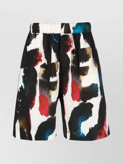 Alexander Mcqueen Cotton Bermuda Shorts With All-over Graffiti Acquerello Print
