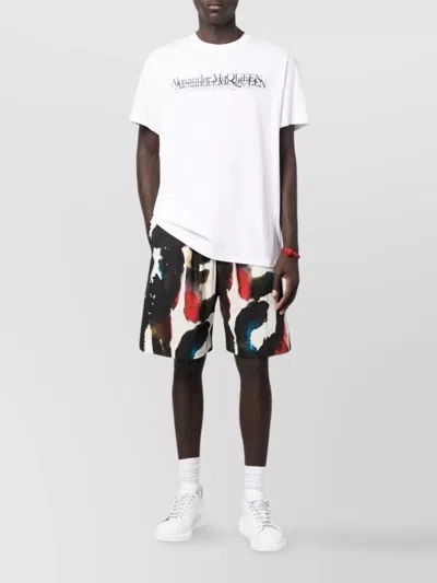 Alexander Mcqueen Cotton Bermuda Shorts With All-over Graffiti Acquerello Print