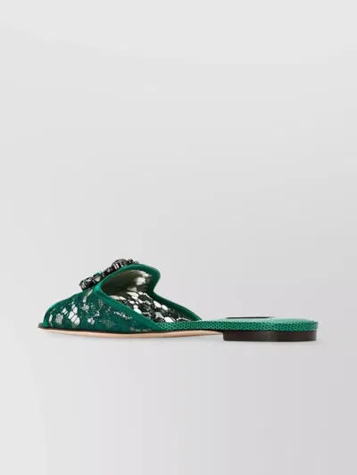 Dolce & Gabbana Lace Flat Sandals Crystal Embellishments