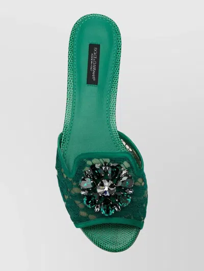 Dolce & Gabbana Lace Flat Sandals Crystal Embellishments