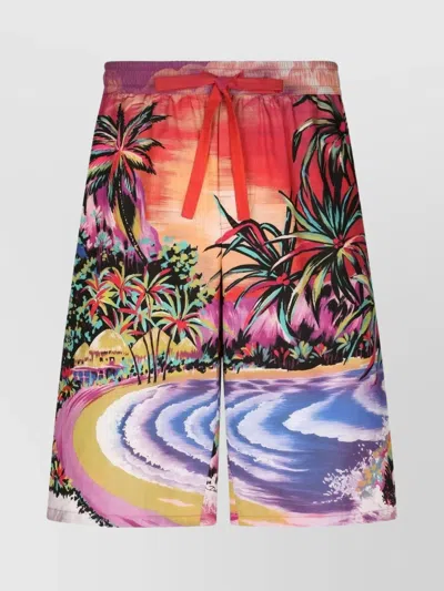 Dolce & Gabbana Silk Bermuda Shorts With Hawaian Print In Multi