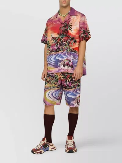 Dolce & Gabbana Silk Bermuda Shorts With Hawaian Print In Multi