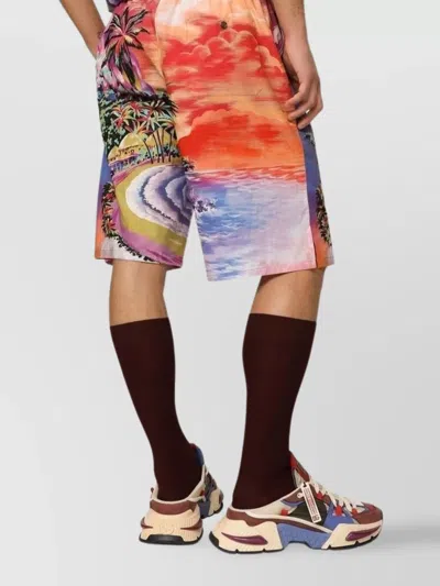 Dolce & Gabbana Silk Bermuda Shorts With Hawaian Print In Multi