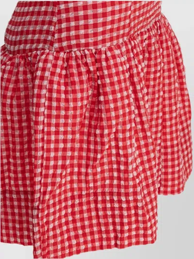 Ganni Stretch Seersucker Strap Ruffle Mini Dress In Pink