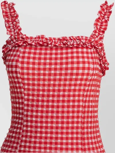 Ganni Stretch Seersucker Strap Ruffle Mini Dress In Pink