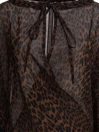 Balenciaga Sheer Silk Blouse With Leopard Print