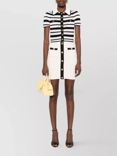 Self-portrait Black And White Striped Crochet Top In Beige